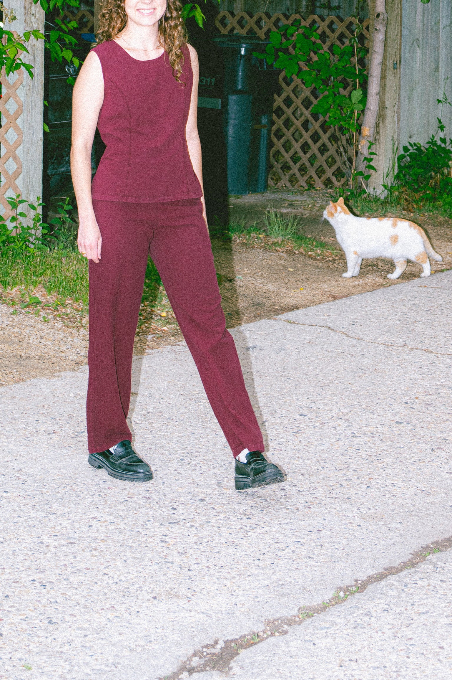Utku Straight Crinkle Cotton Pants in Dusky Madder Violet — back view