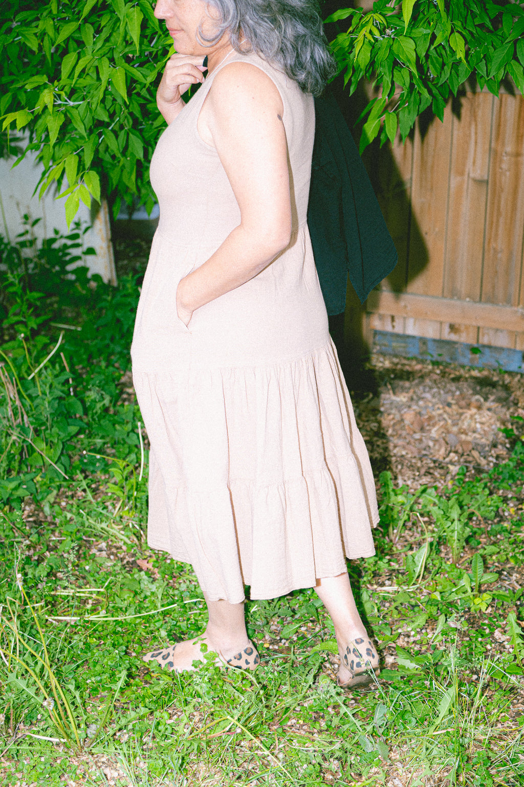 Utku Tiered Crinkle Cotton Dress in Ivory buff — back view