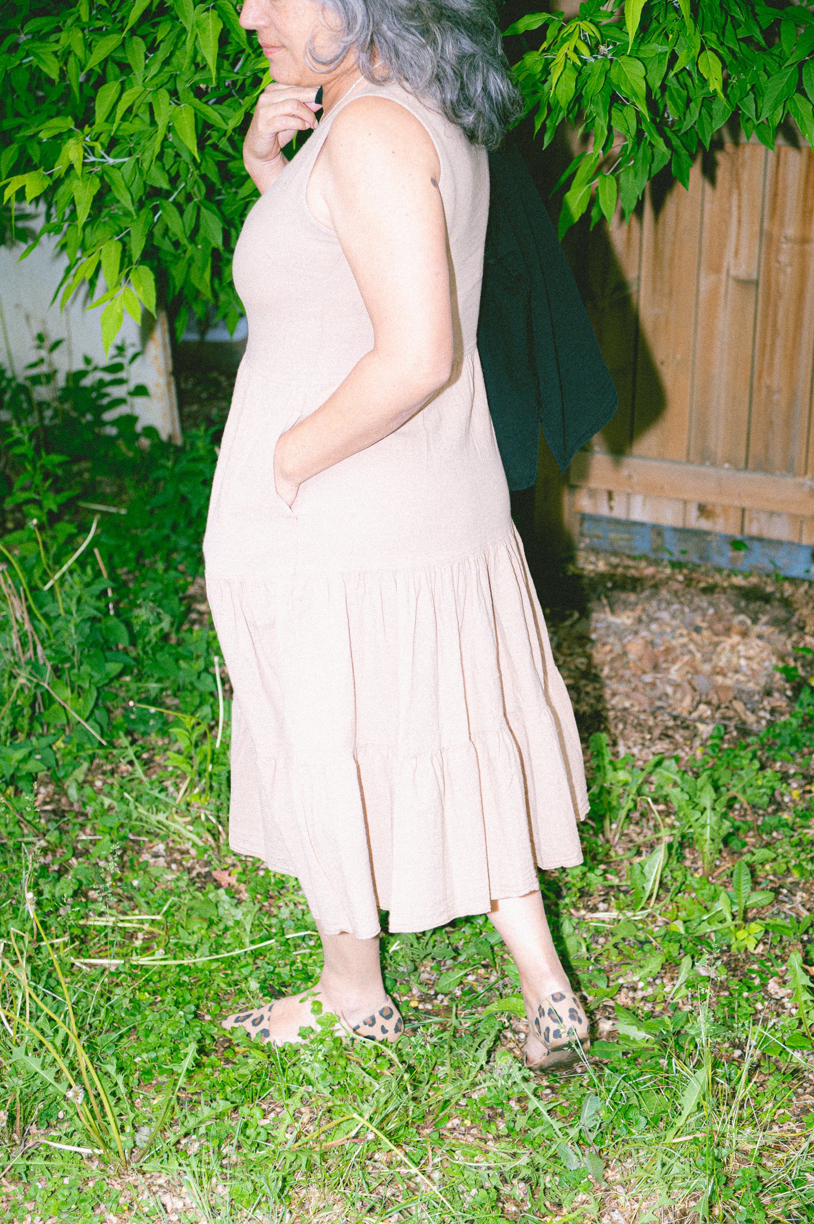 Utku Tiered Crinkle Cotton Dress in Ivory buff — back view
