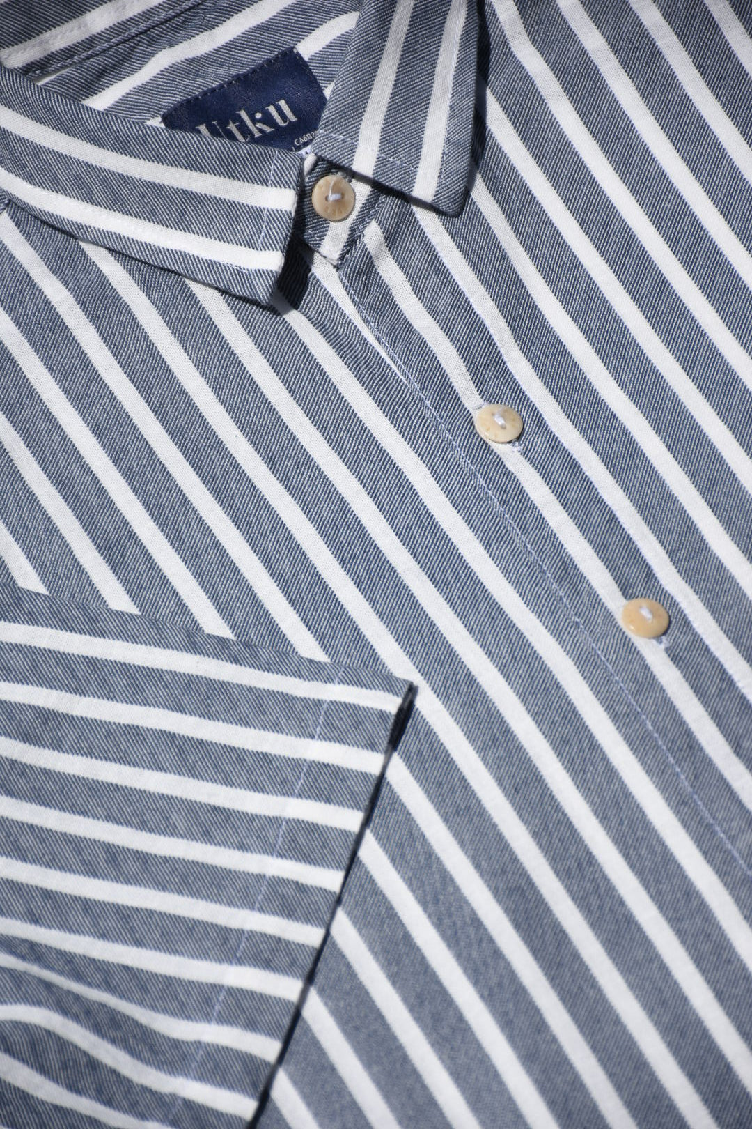 Utku Camp Shirt — collar and button detail, handmade in Ecuador