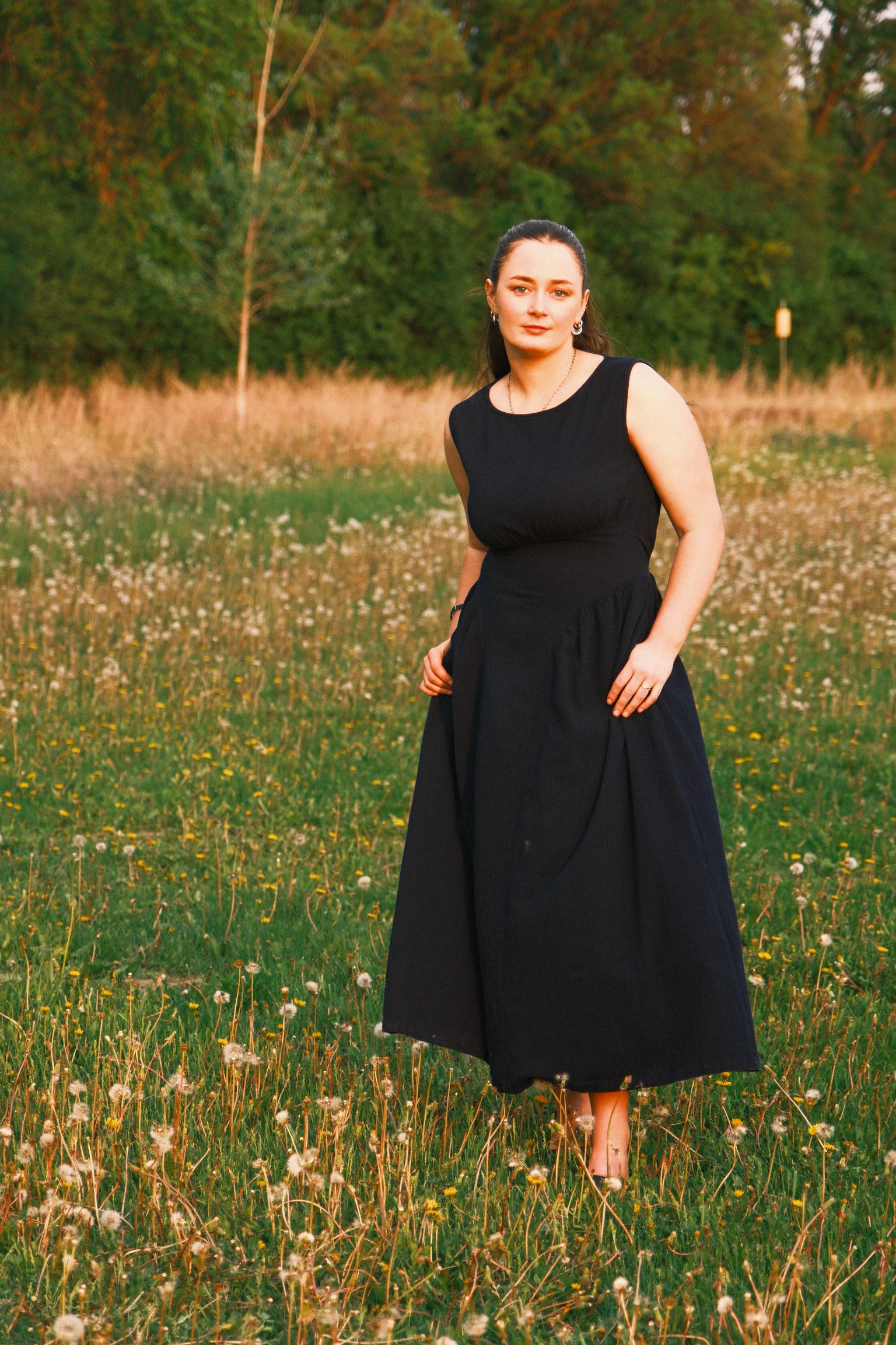 Utku Drop Waist Dress — soft drop-waist silhouette, full length