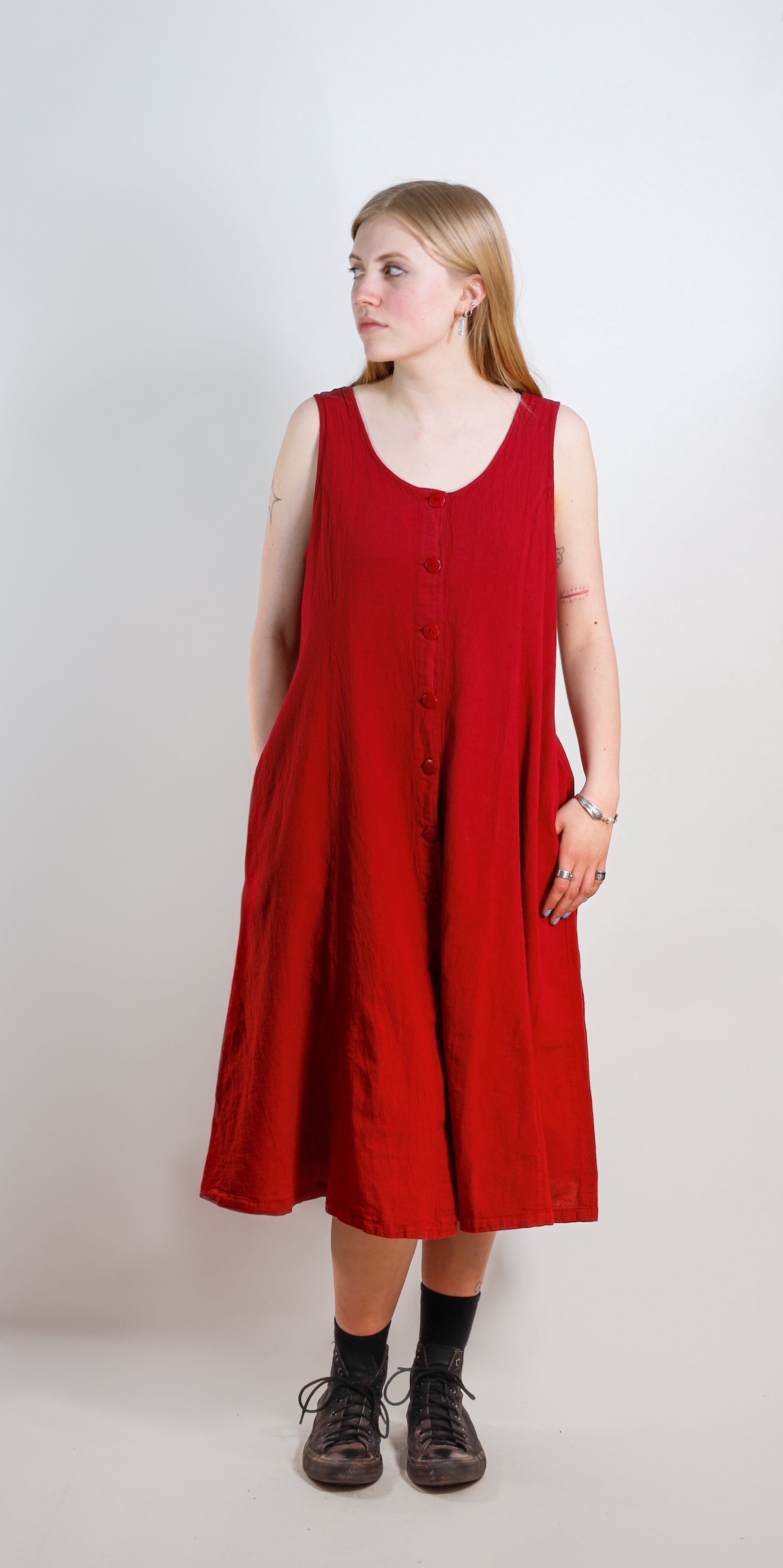 utku crinkle cotton button dress