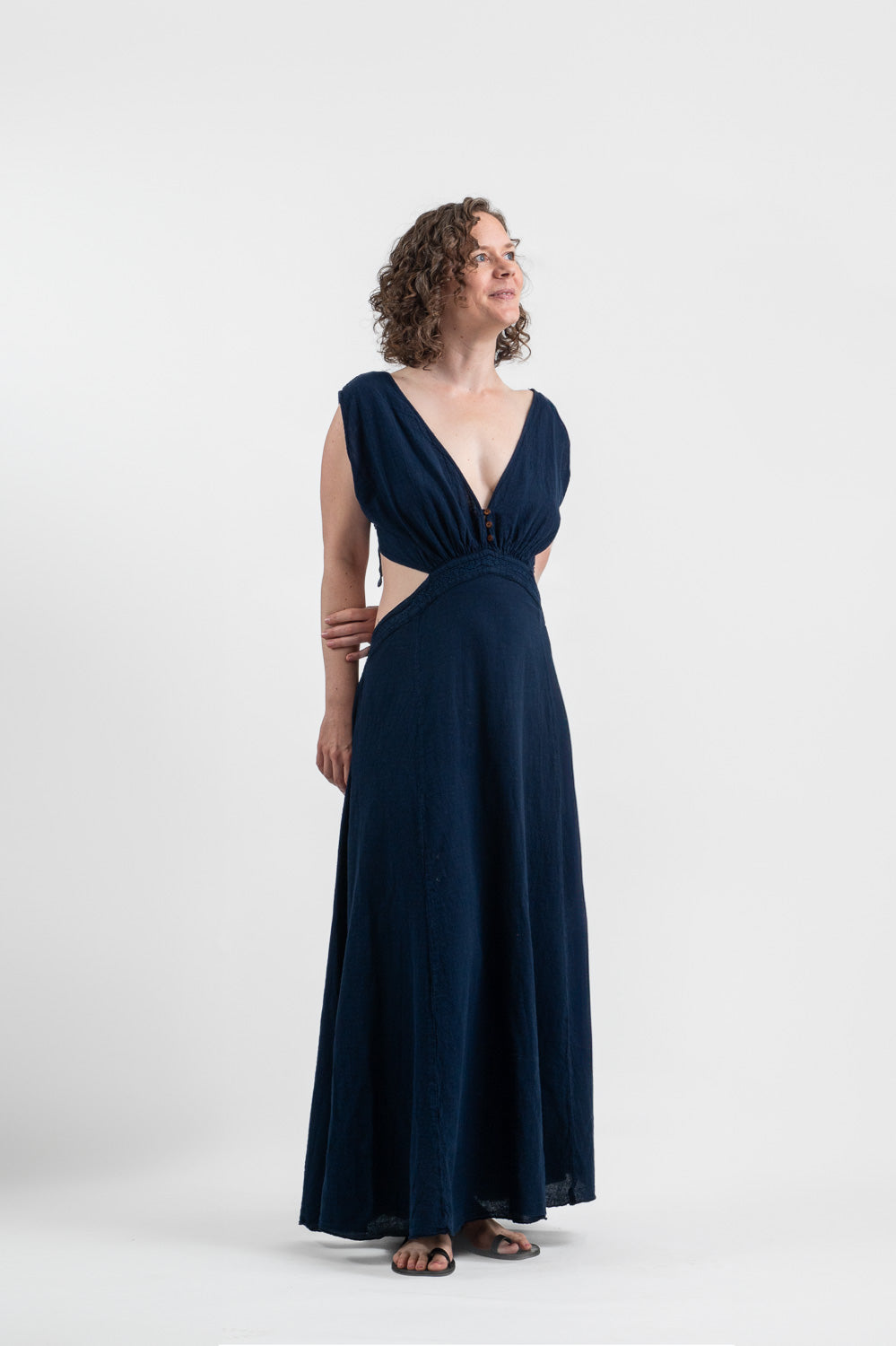 Crinkle Cotton Cutout Dress | V-Neck Summer Dress