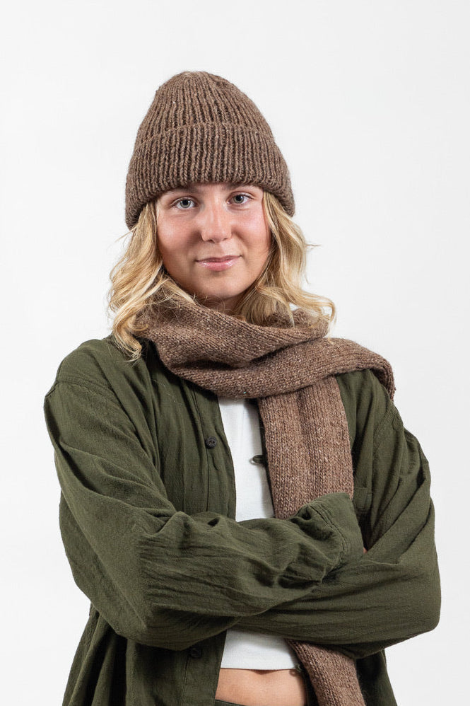 Utku Alpaca Wool Toque in Tobacco Brown — hand knitted in Ecuador