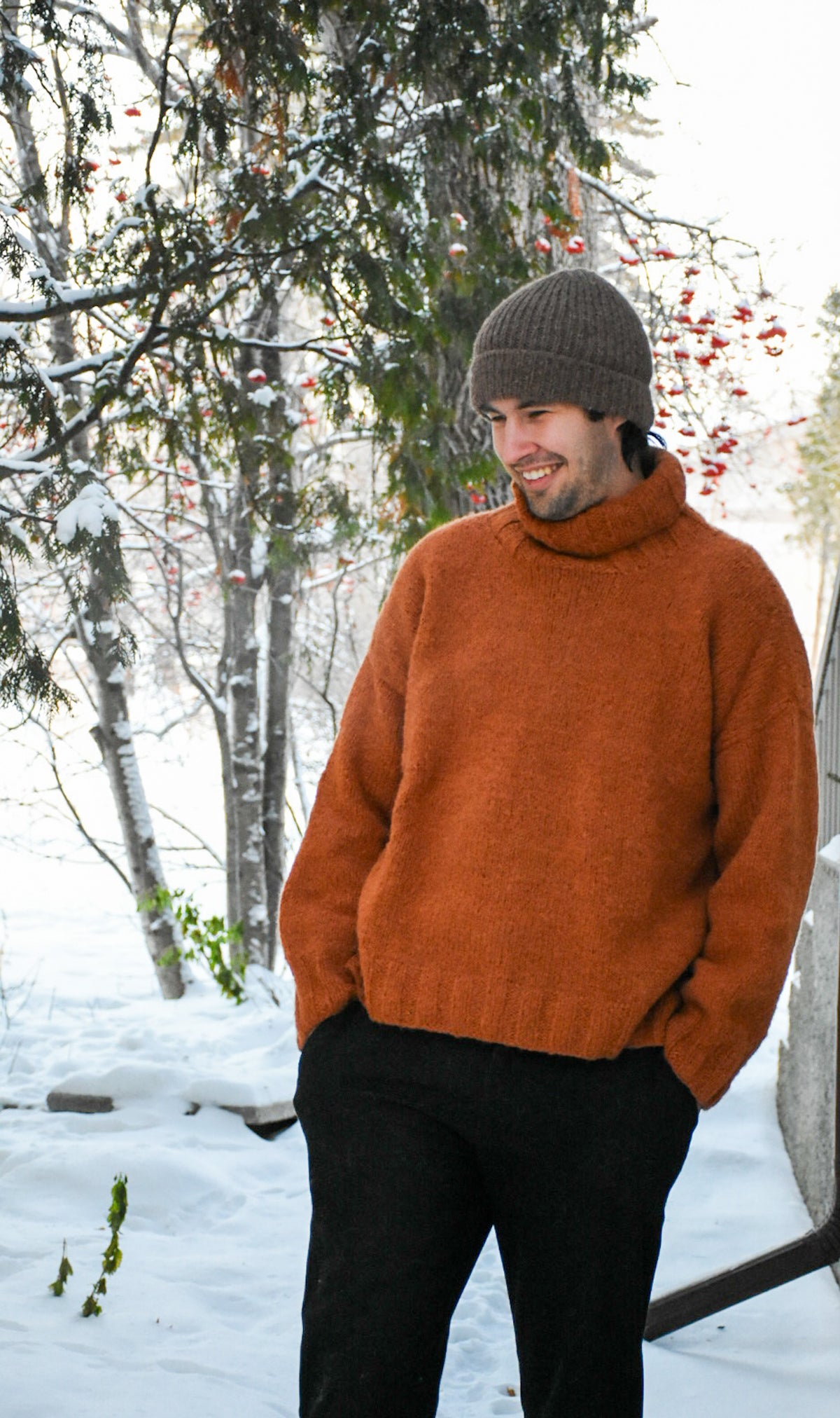 Utku Classic Baby Alpaca Sweater in Bronze — hand knitted in Ecuador
