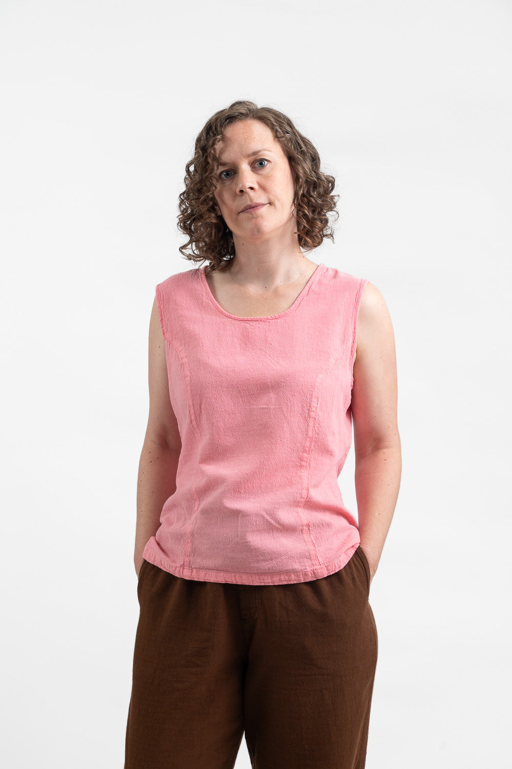 Utku Contour Camisole in Corinthian Pink — crinkle cotton