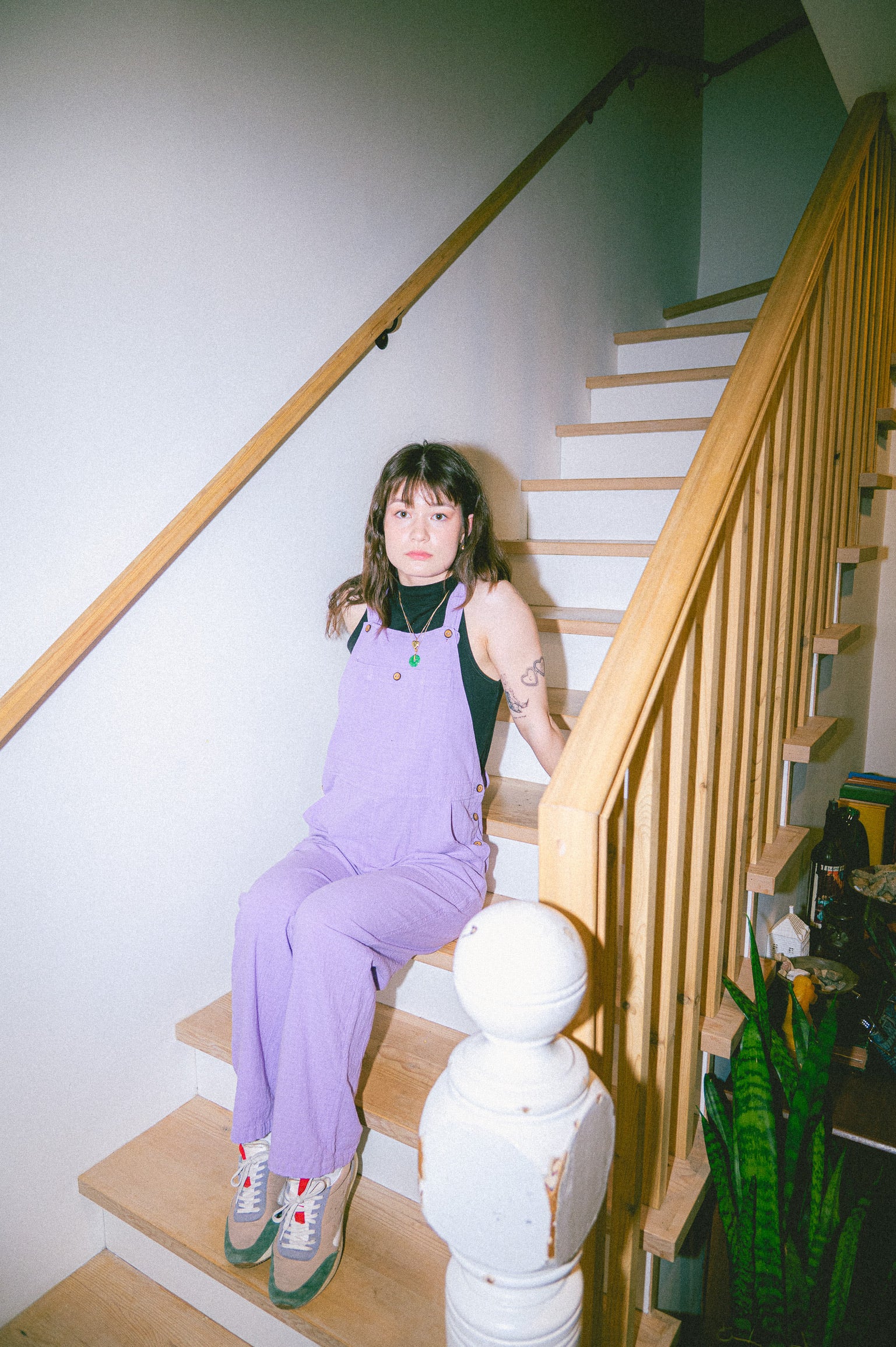 Utku Crinkle Cotton Overalls in Lilac — back view