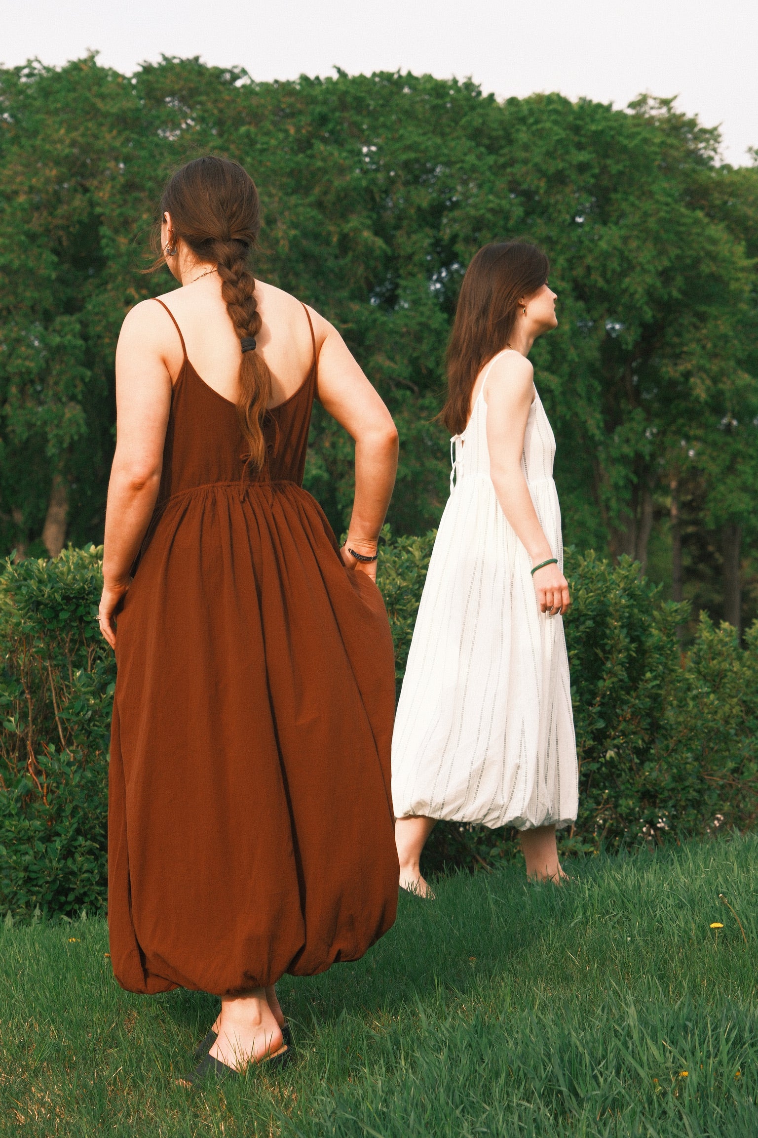 Utku Barrel Dress in Espresso — full-length, handmade in Ecuador