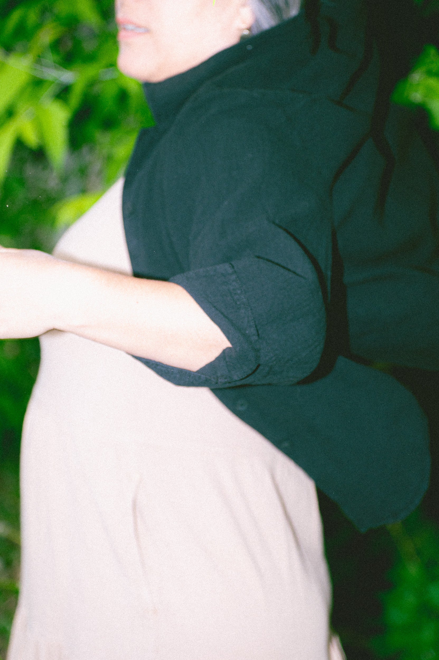 Utku Cropped Crinkle Cotton Shirt in Black — back view