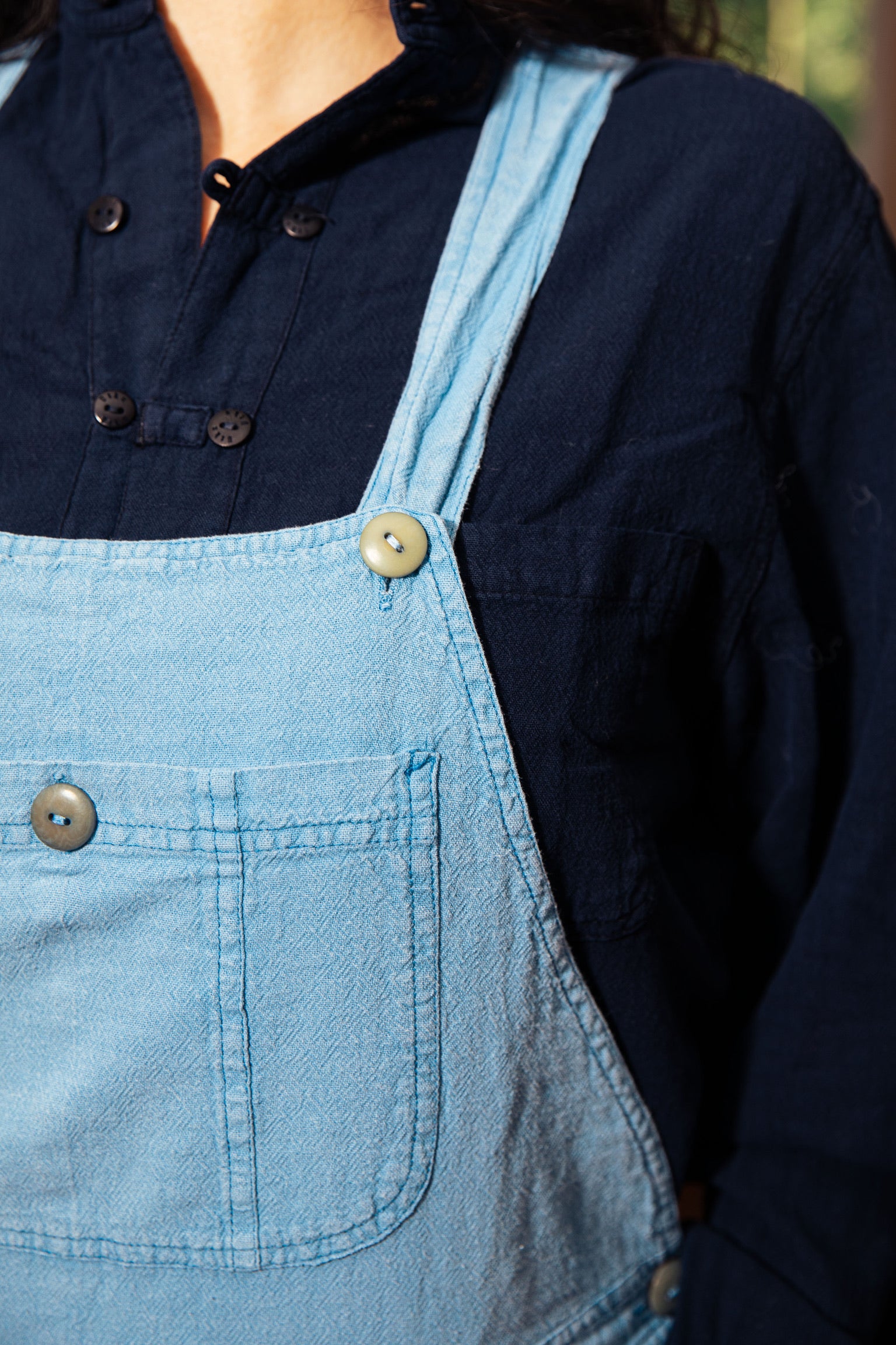 Utku Classic Crinkle Cotton Overall in Denim wash — back view