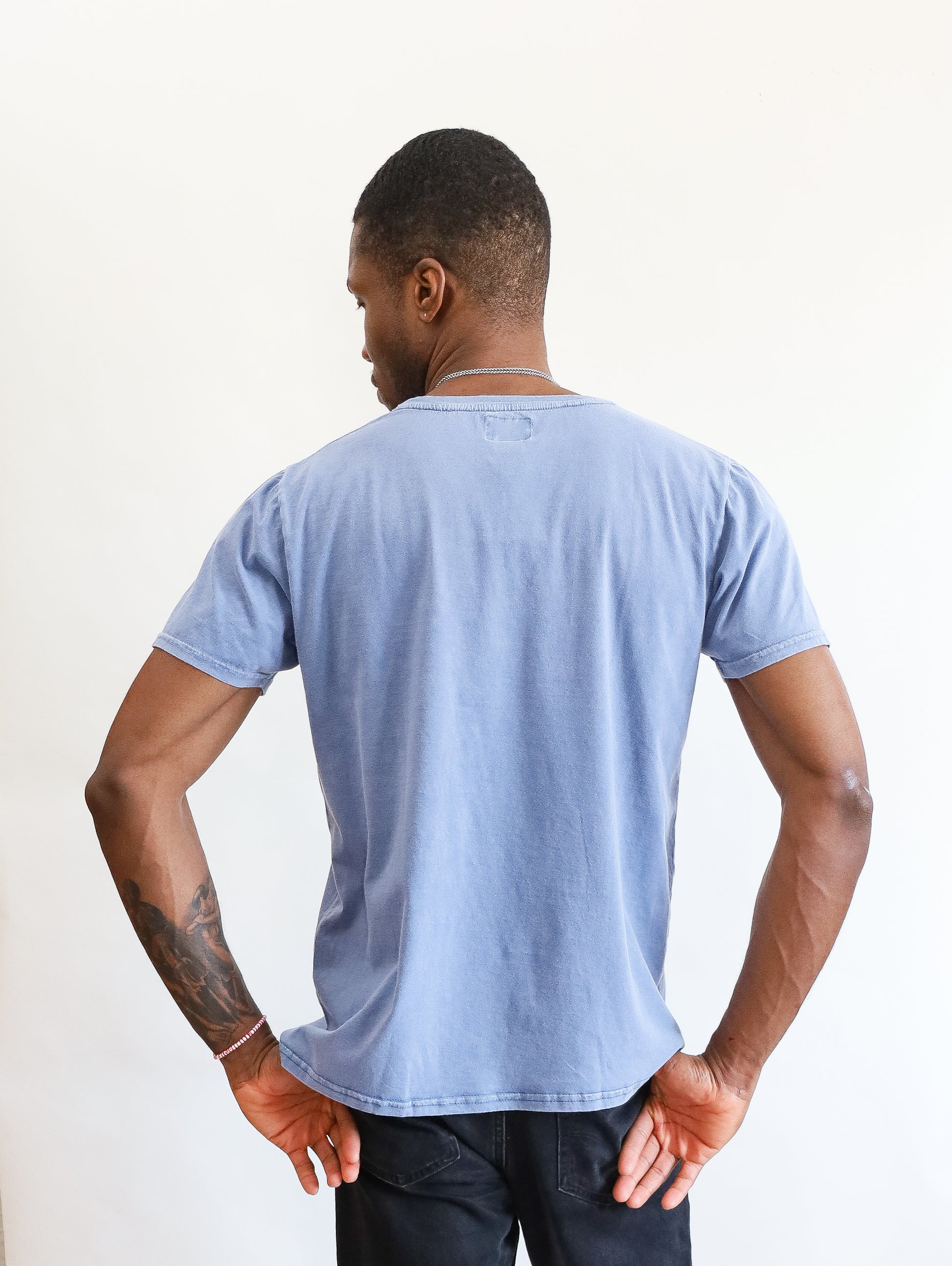 Model wearing Utku Classic Tee in Olympic Blue