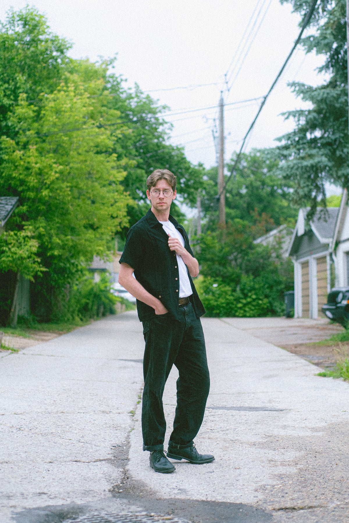 Utku Modern Guayabera in Black — tagua nut button detail