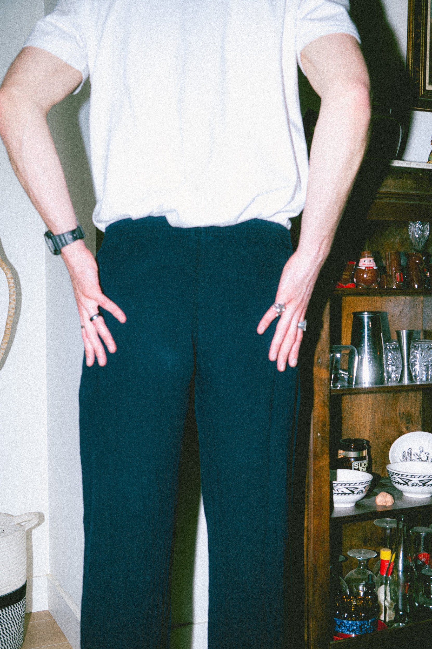 Utku Straight Crinkle Cotton Pants in Lyon blue — back view