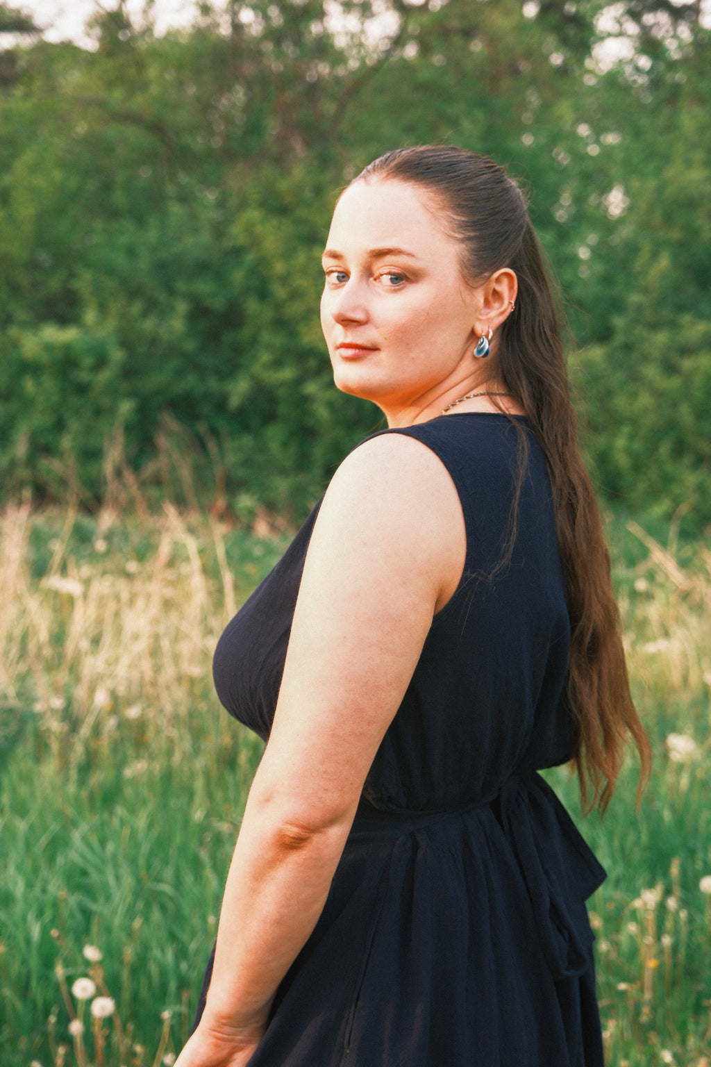 Model wearing Utku Drop Waist Dress — relaxed, minimal construction
