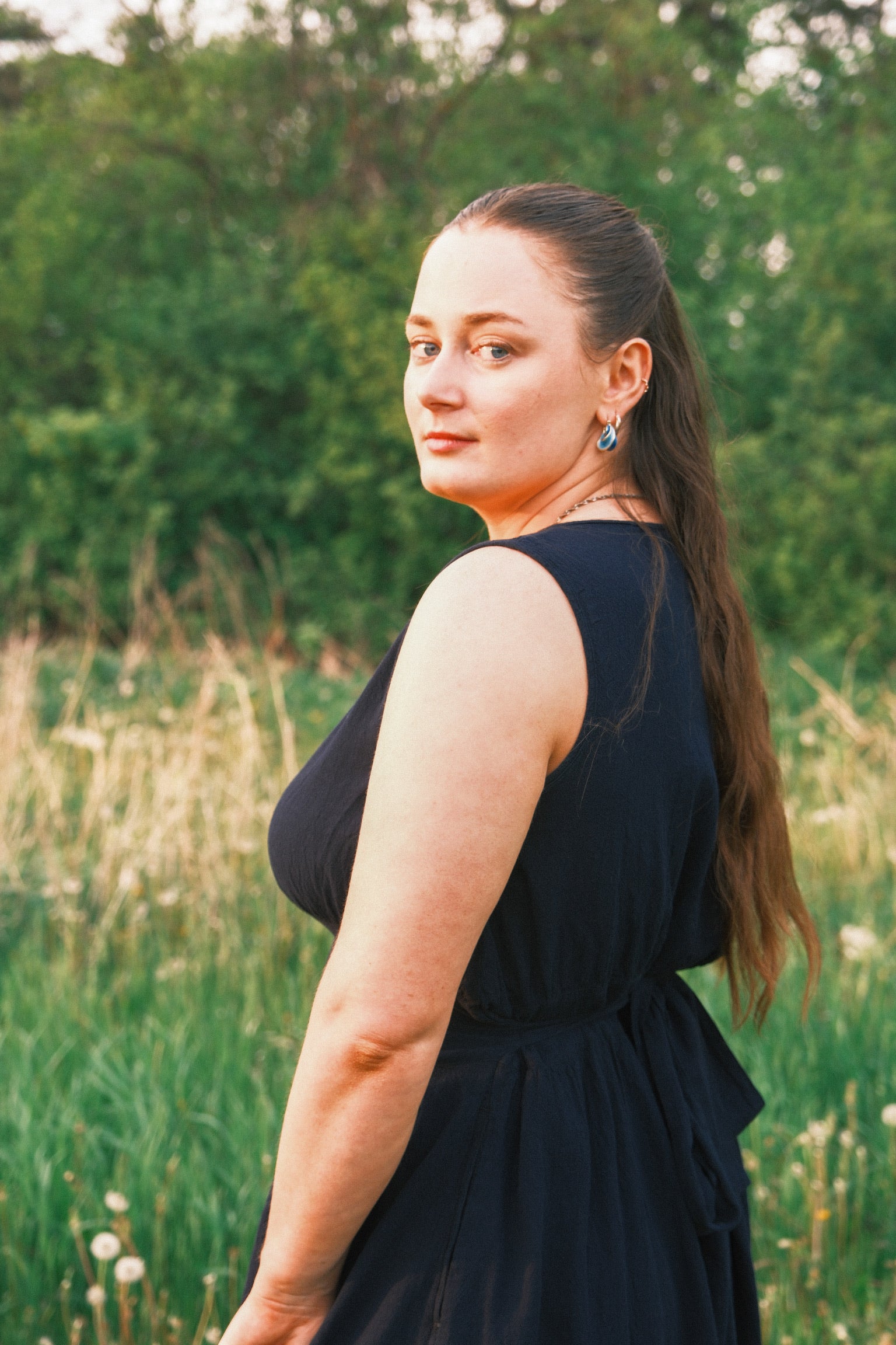 Model wearing Utku Drop Waist Dress — relaxed, minimal construction