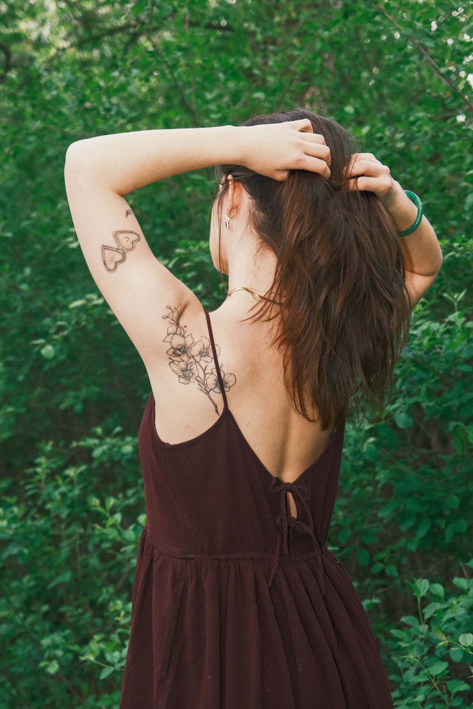 Model wearing Utku Barrel Dress in Cotinga Purple — crinkle cotton