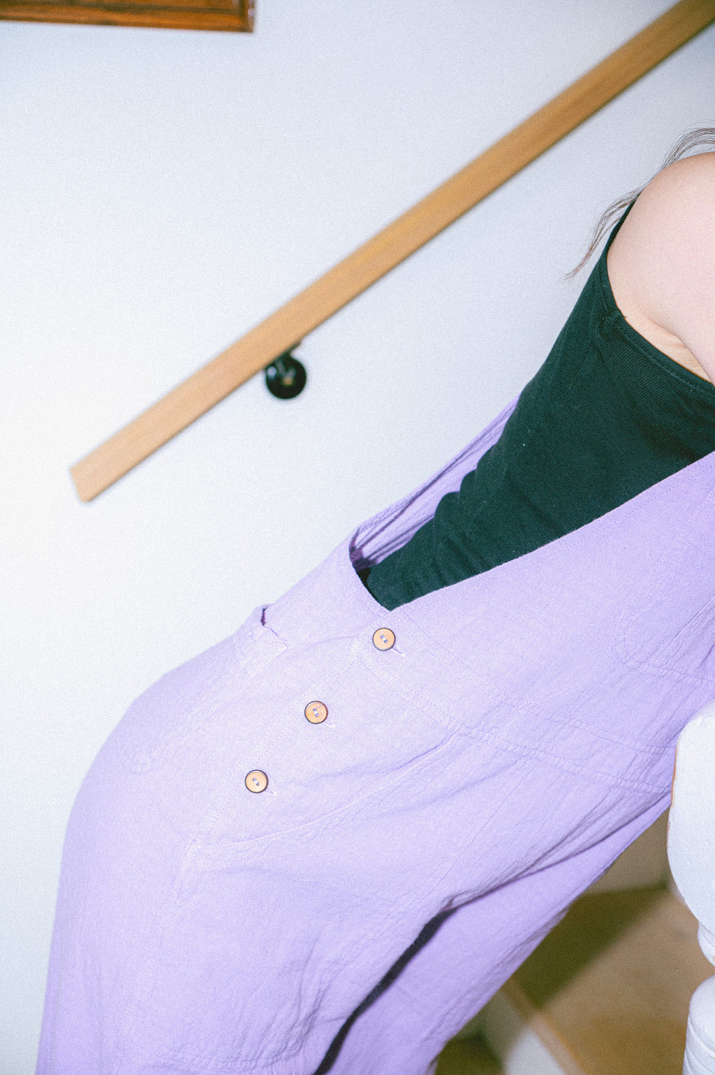 Utku Crinkle Cotton Overalls in Lilac — front pocket detail