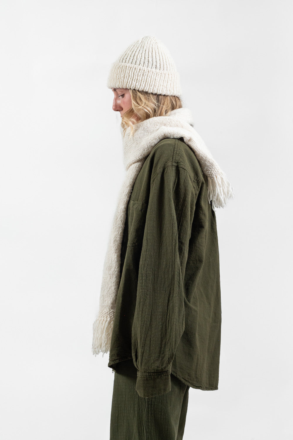Utku Alpaca Wool Scarf in Natural white — knit detail