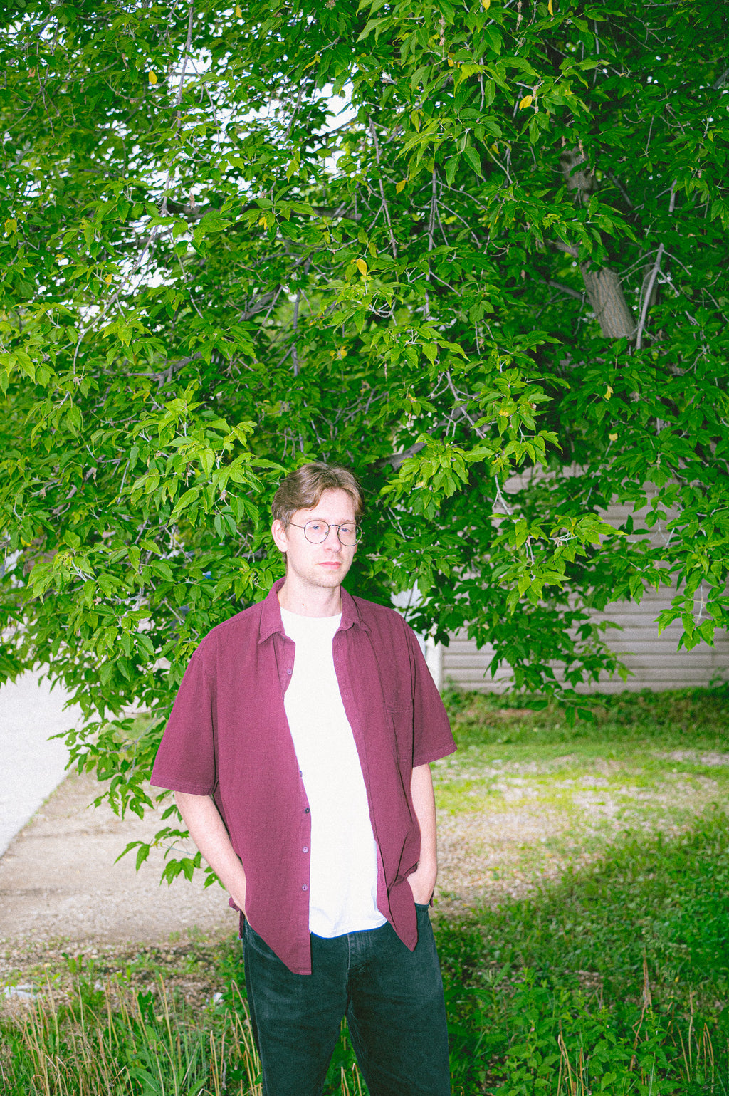 Utku Short Sleeve Crinkle Cotton Shirt in Dusky Madder Violet