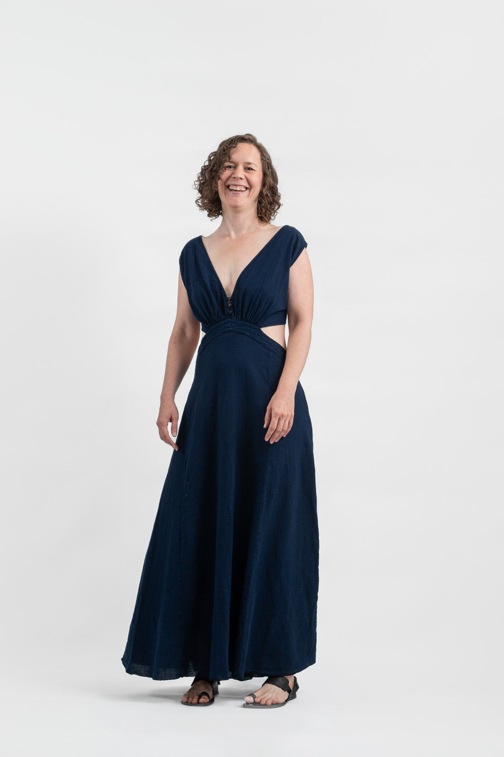 Utku Cutout Crinkle Cotton Dress in Lyon Blue — back view
