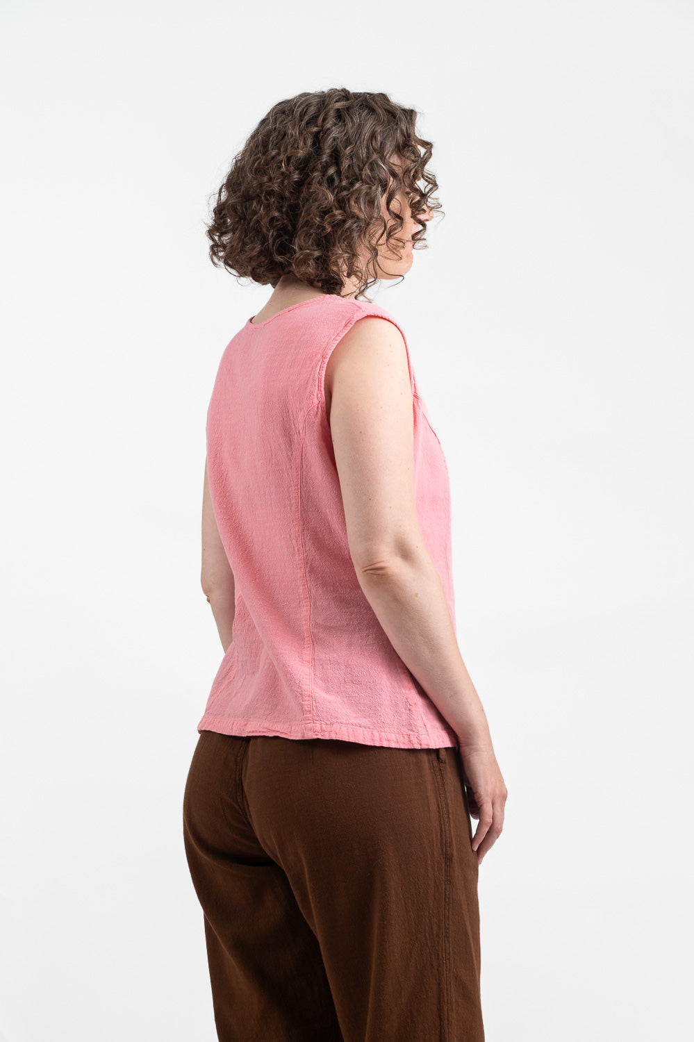 Model wearing Utku Contour Camisole in Corinthian Pink — handmade in Ecuador