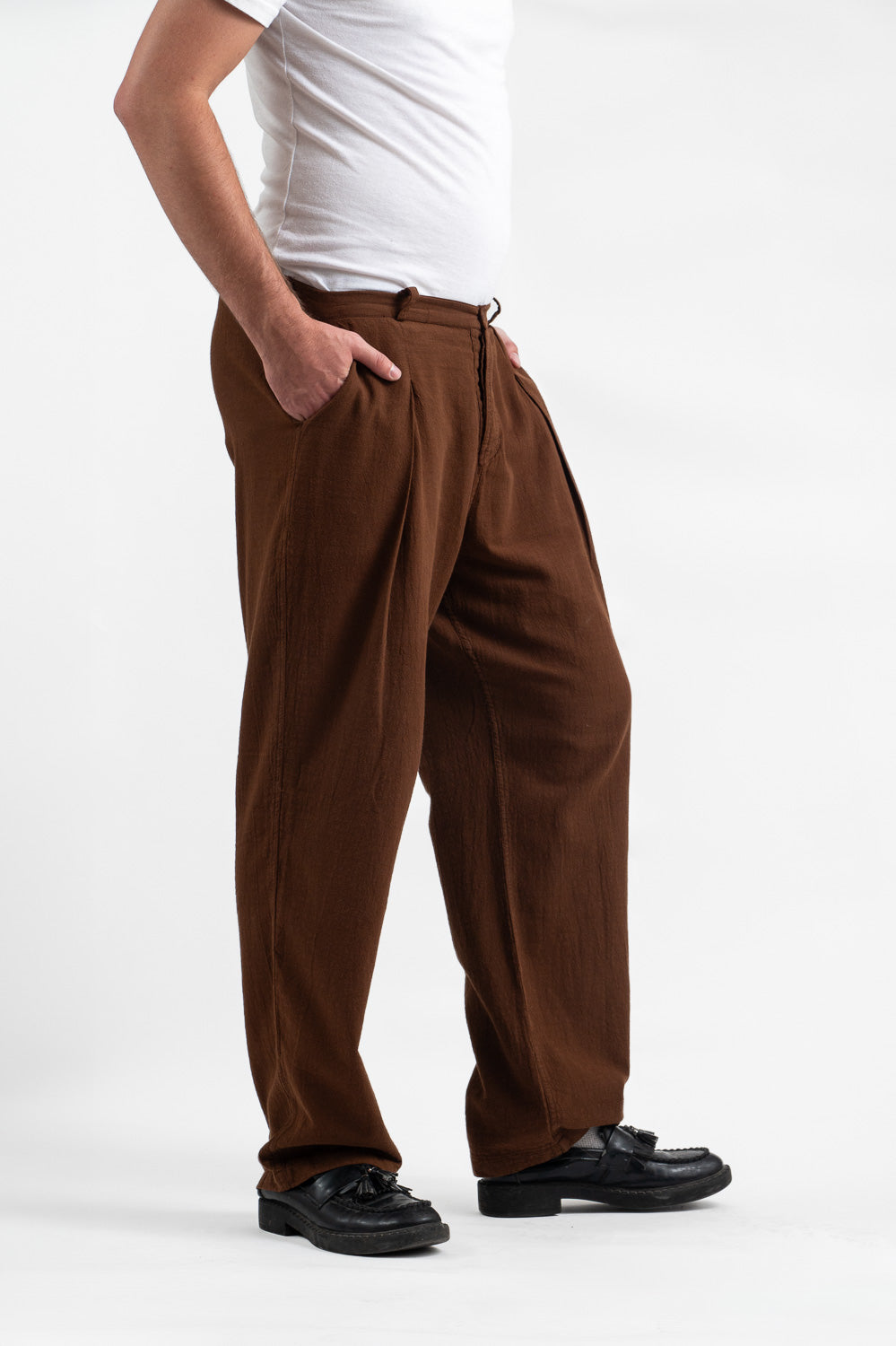 Utku Pleated Pants in Tobacco Brown — handmade in Ecuador