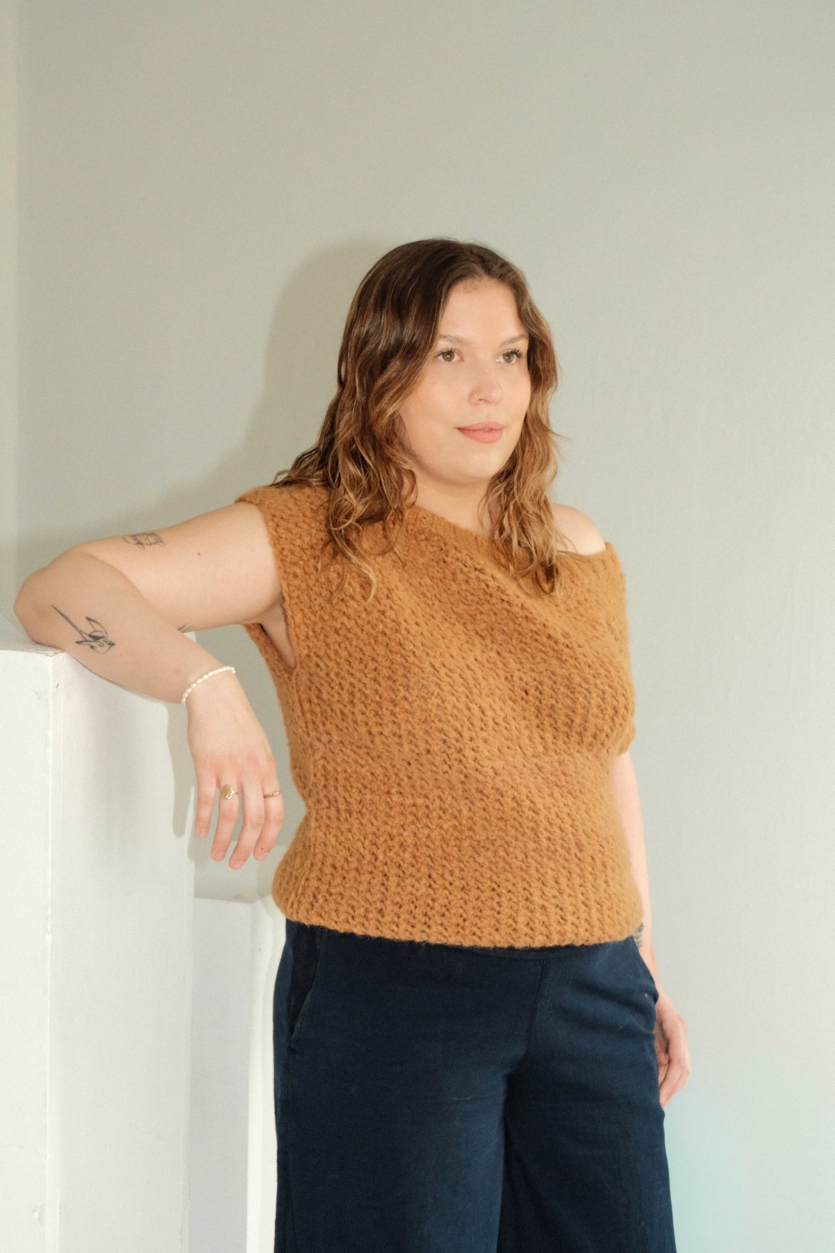 Utku Off-Shoulder Alpaca Top in Bronze — baby alpaca, summer collection