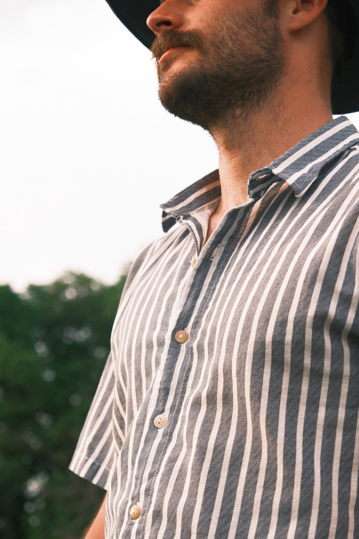 Utku Camp Shirt in Olympic Blue/White — front view, relaxed fit