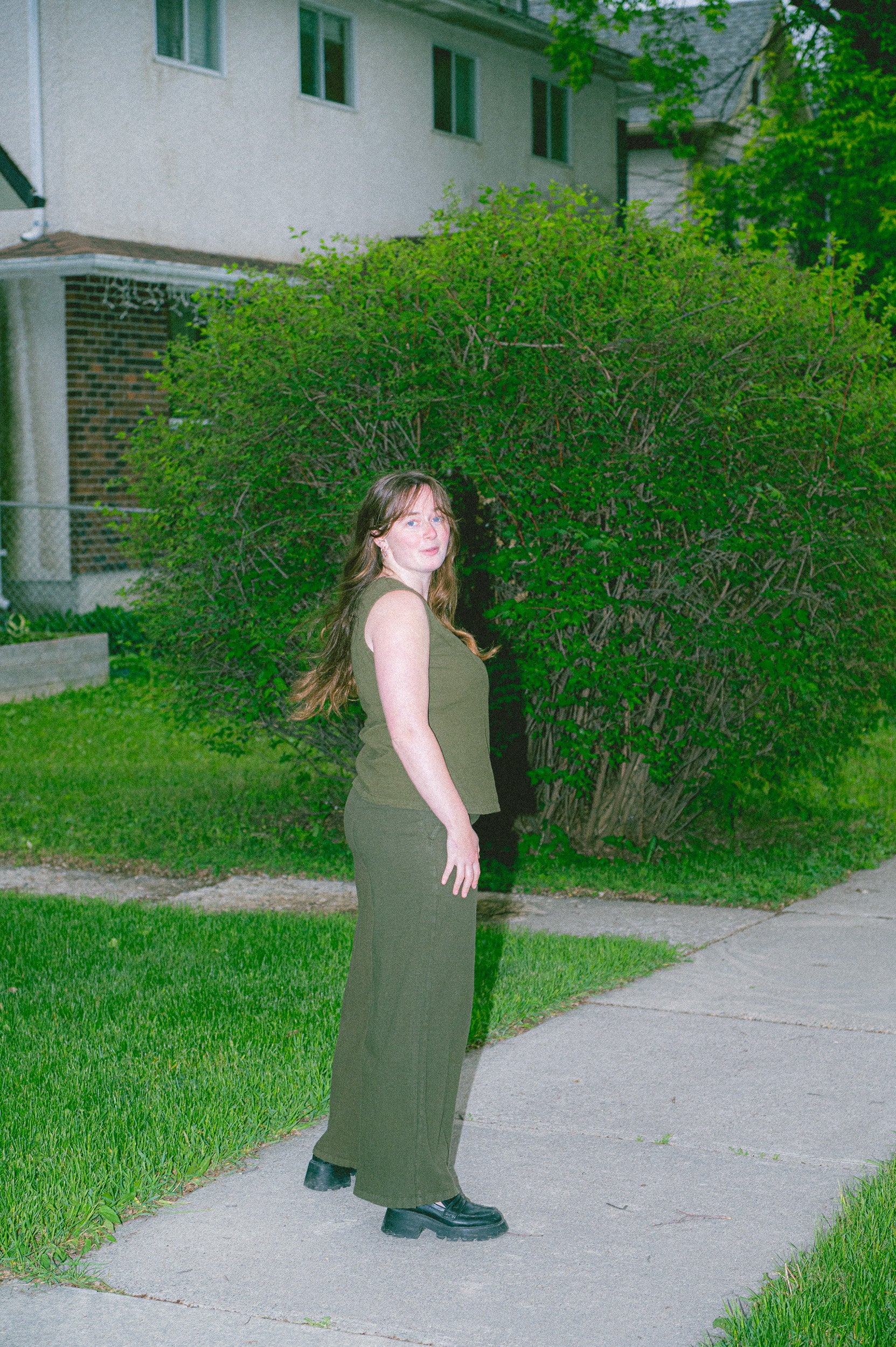 Model wearing Utku Contour Camisole in Cossack Green — handmade in Ecuador