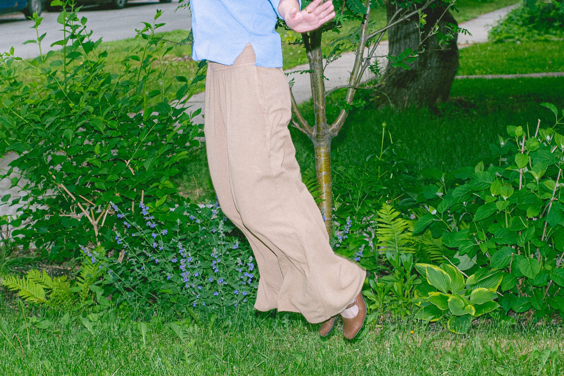 Model wearing Utku Wide Leg Pants in Ivory buff — handmade in Ecuador