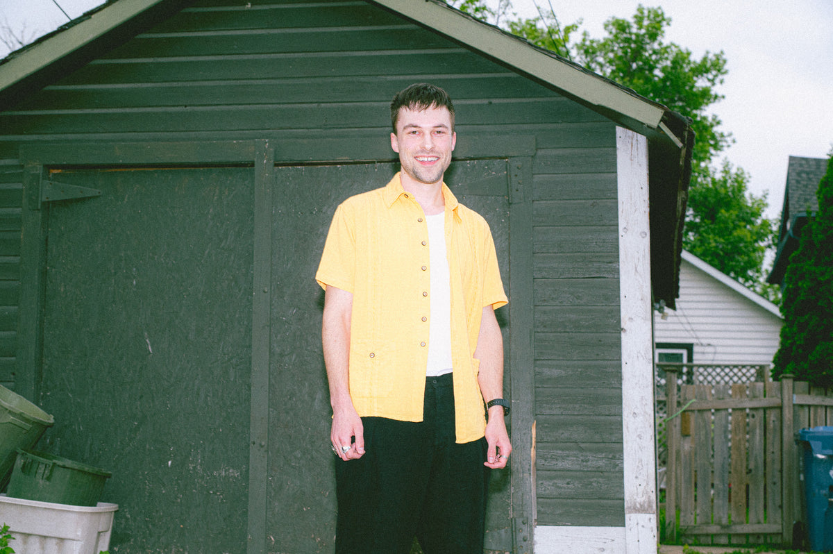 Utku Modern Guayabera in Apricot Yellow — back view