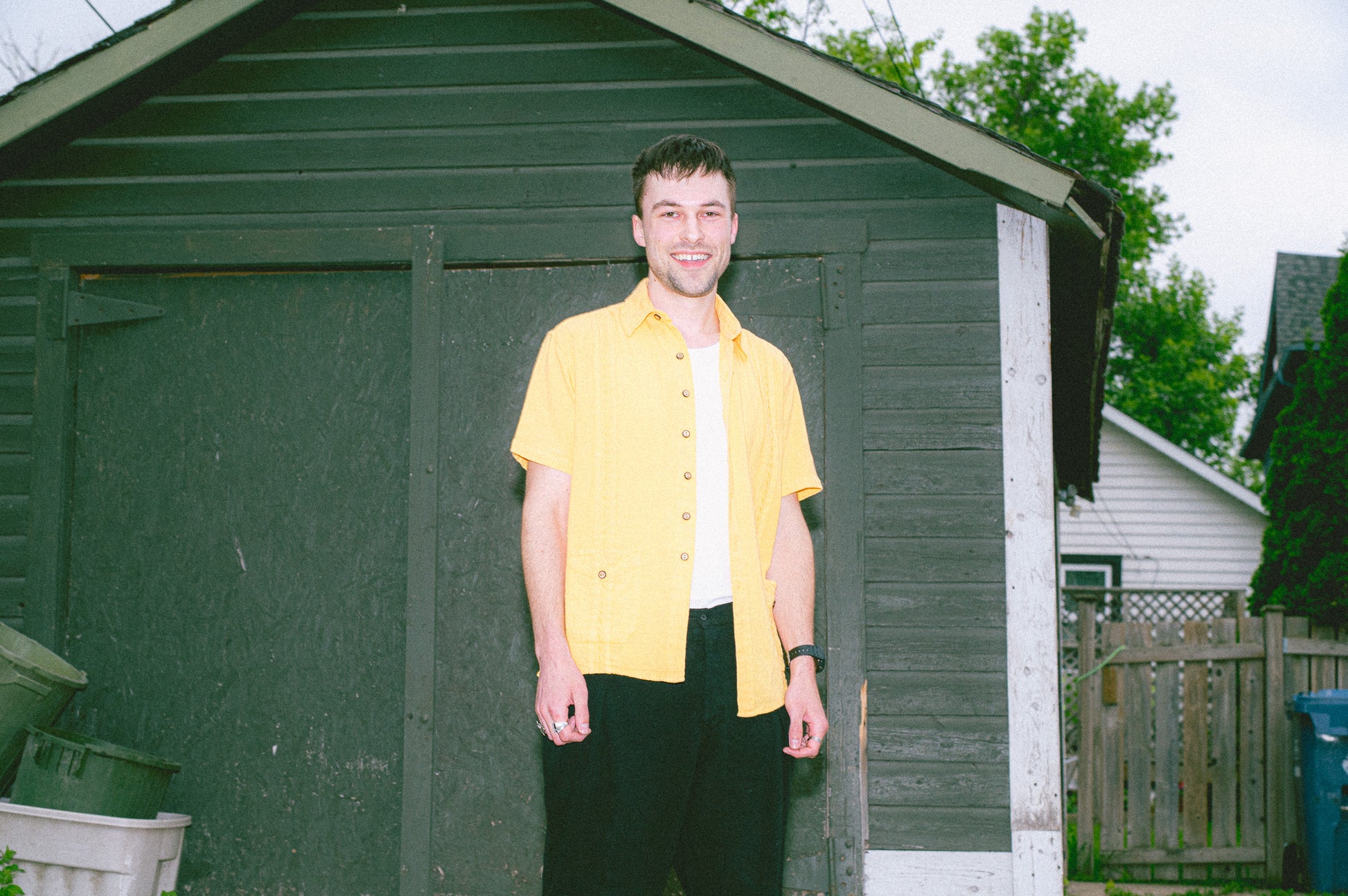 Utku Modern Guayabera in Apricot Yellow — back view