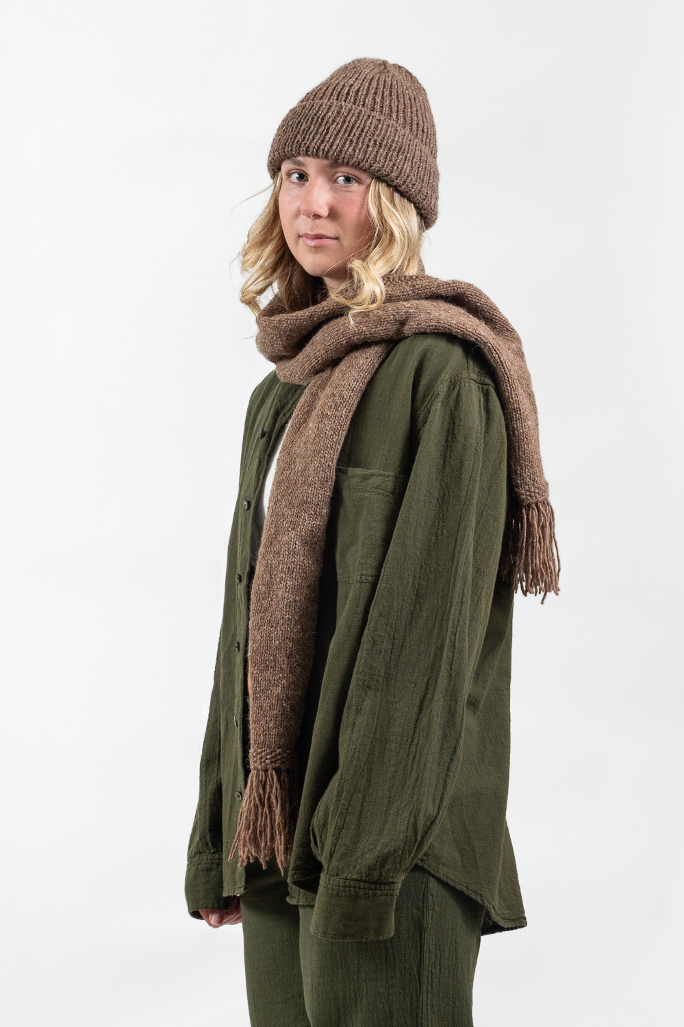 Utku Alpaca Wool Scarf in Tobacco brown — hand knitted in Ecuador