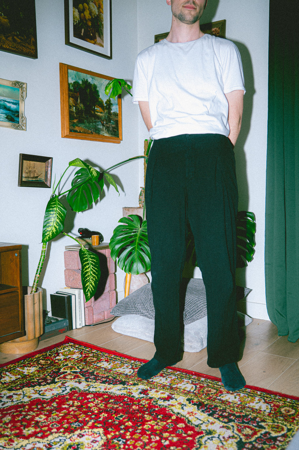 Utku Pleated Pants in Black — crinkle cotton, handmade in Ecuador