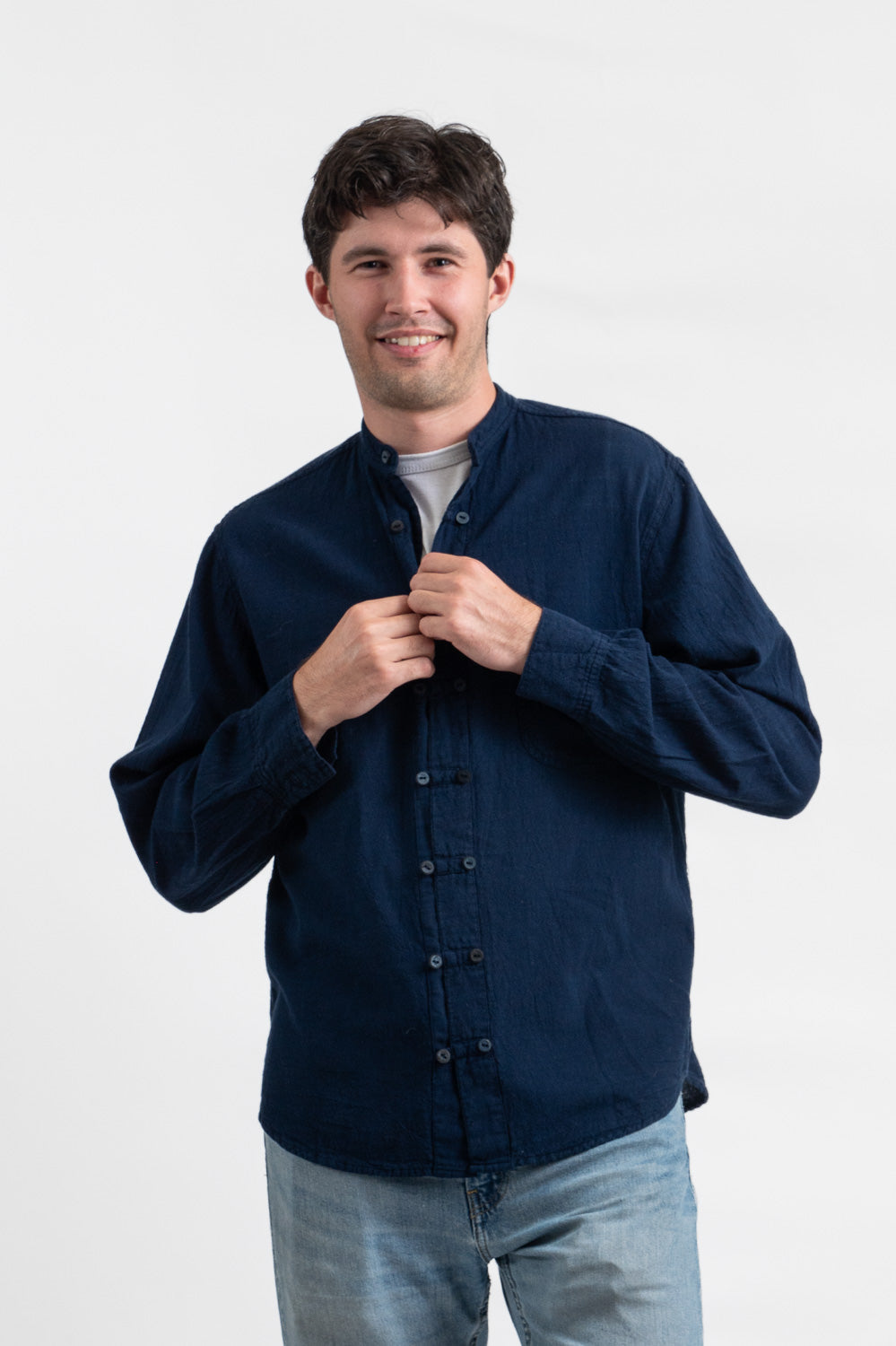 Utku Collar Crinkle Cotton Shirt in Lyon blue