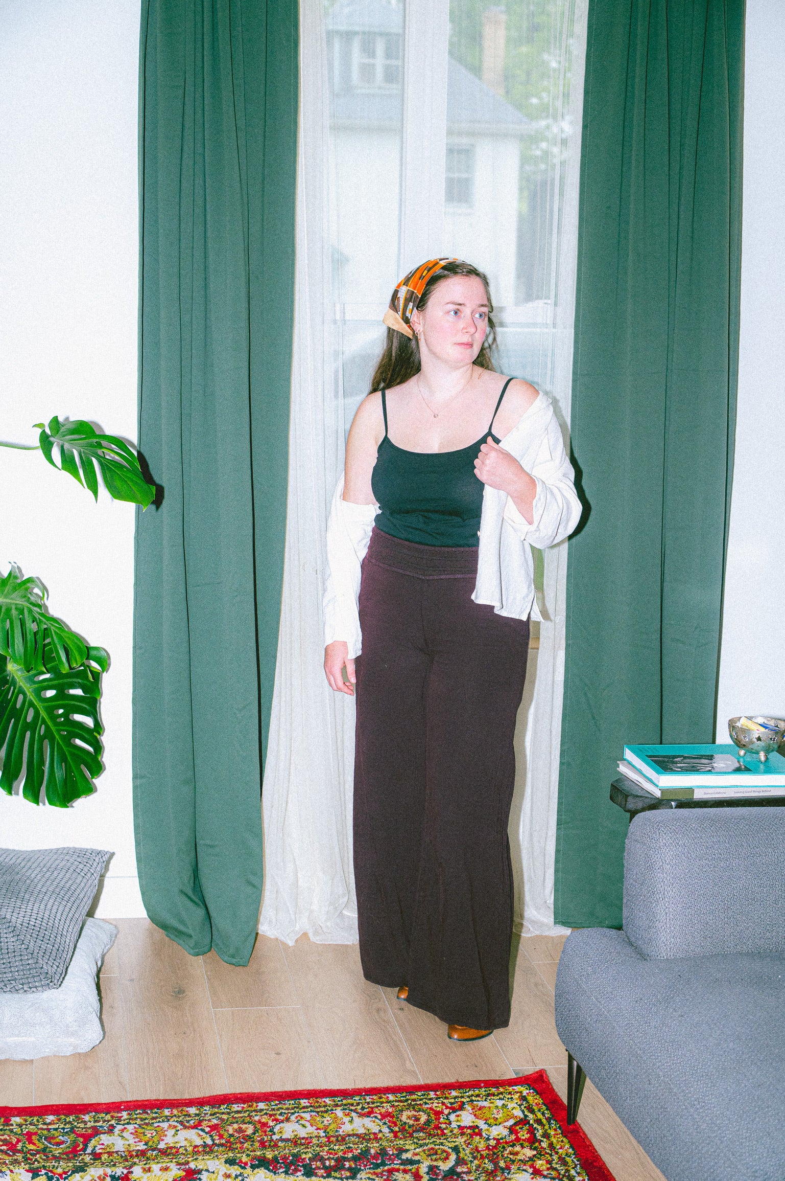 Utku Wide Leg Crinkle Cotton Pants in Dusky Madder Violet