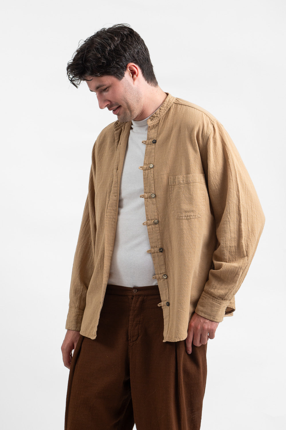 Utku Fabián Crinkle Cotton Shirt in Ivory buff