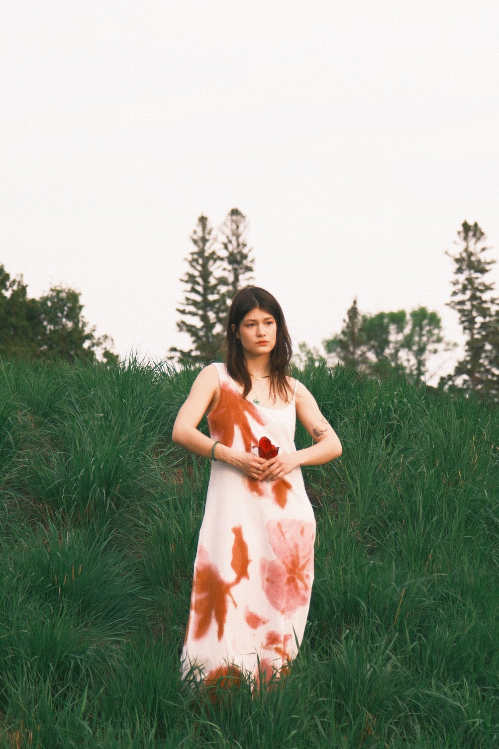 Utku Hand Painted Floral Dress in Dusky Pink Hibiscus — asymmetrical silhouette dusky pink hibiscus 