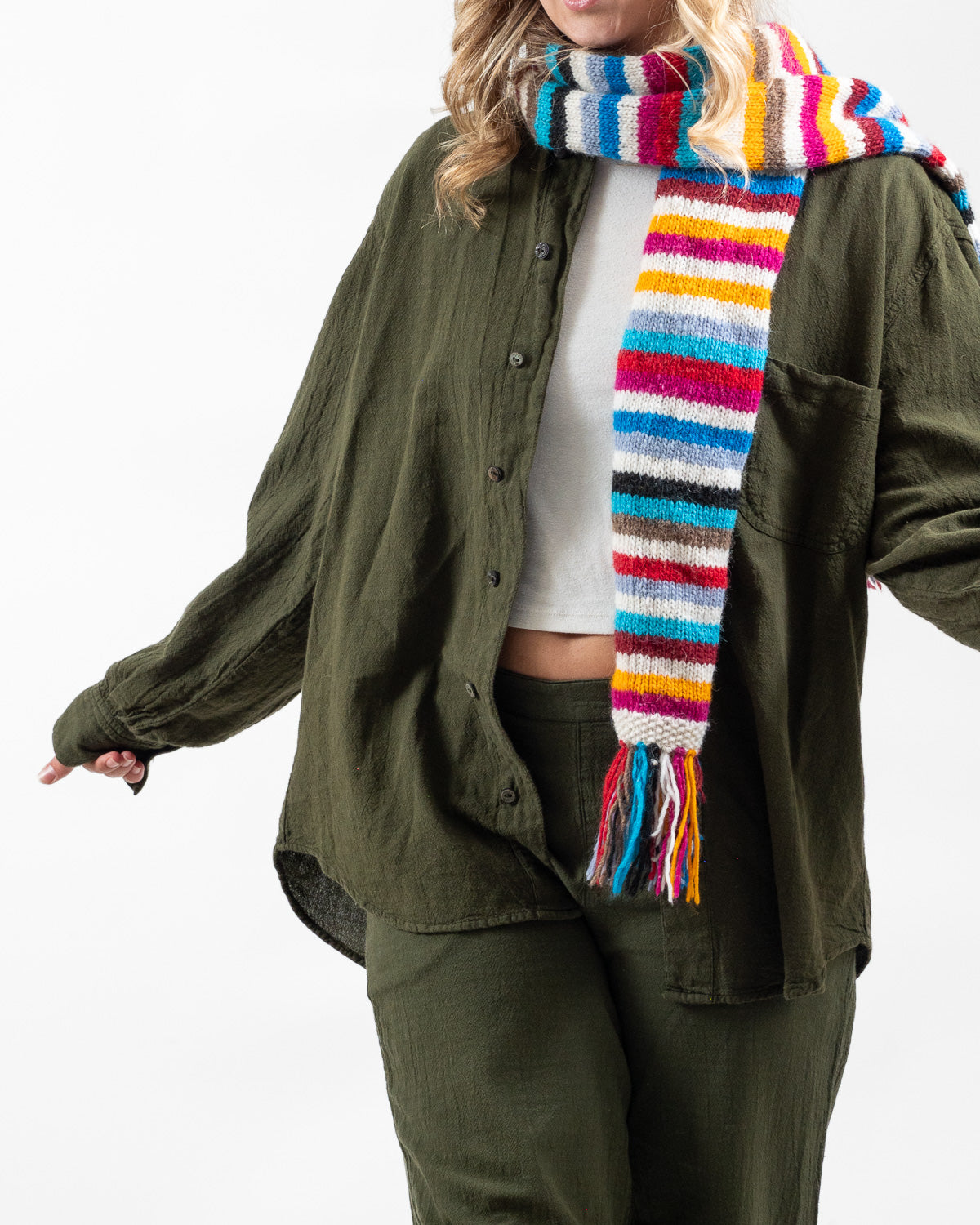 Utku Alpaca Wool Scarf in Wolsley Striped — hand knitted in Ecuador
