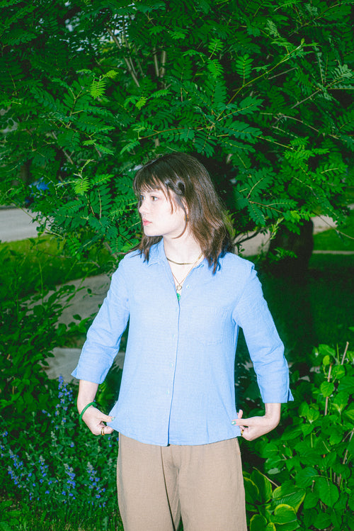 Utku Crop Shirt — crinkle cotton, handmade in Ecuador