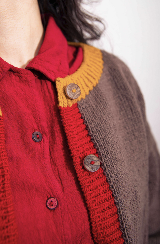 Model wearing Utku Wool Cropped Cardigan — handmade in Ecuador