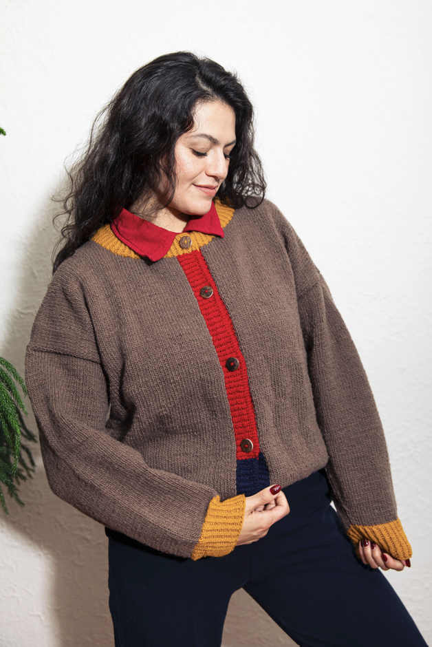 100% Wool Hand Knitted Cardigan - Artisan Cropped Knitwear