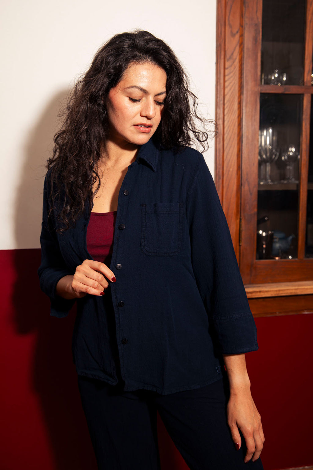 100% Crinkled Cotton Cropped Shirt - Lightweight Pre-Shrunk Tagua Buttons