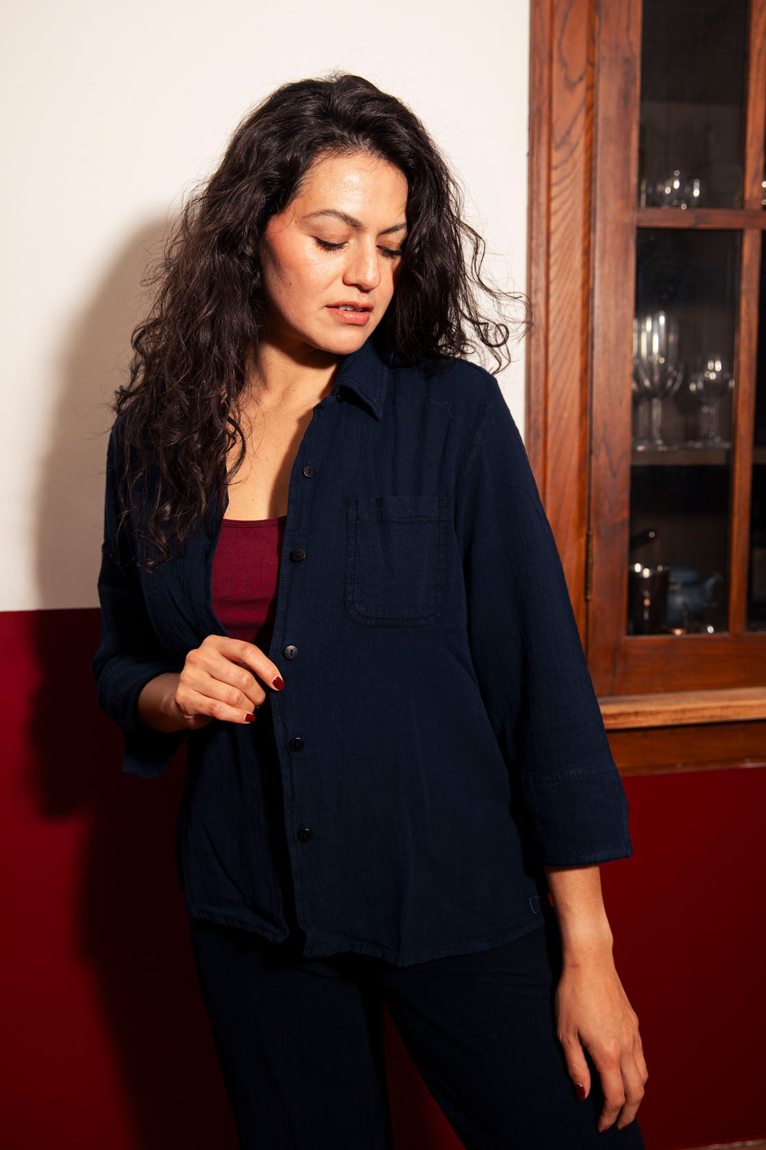 100% Crinkled Cotton Cropped Shirt - Lightweight Pre-Shrunk Tagua Buttons