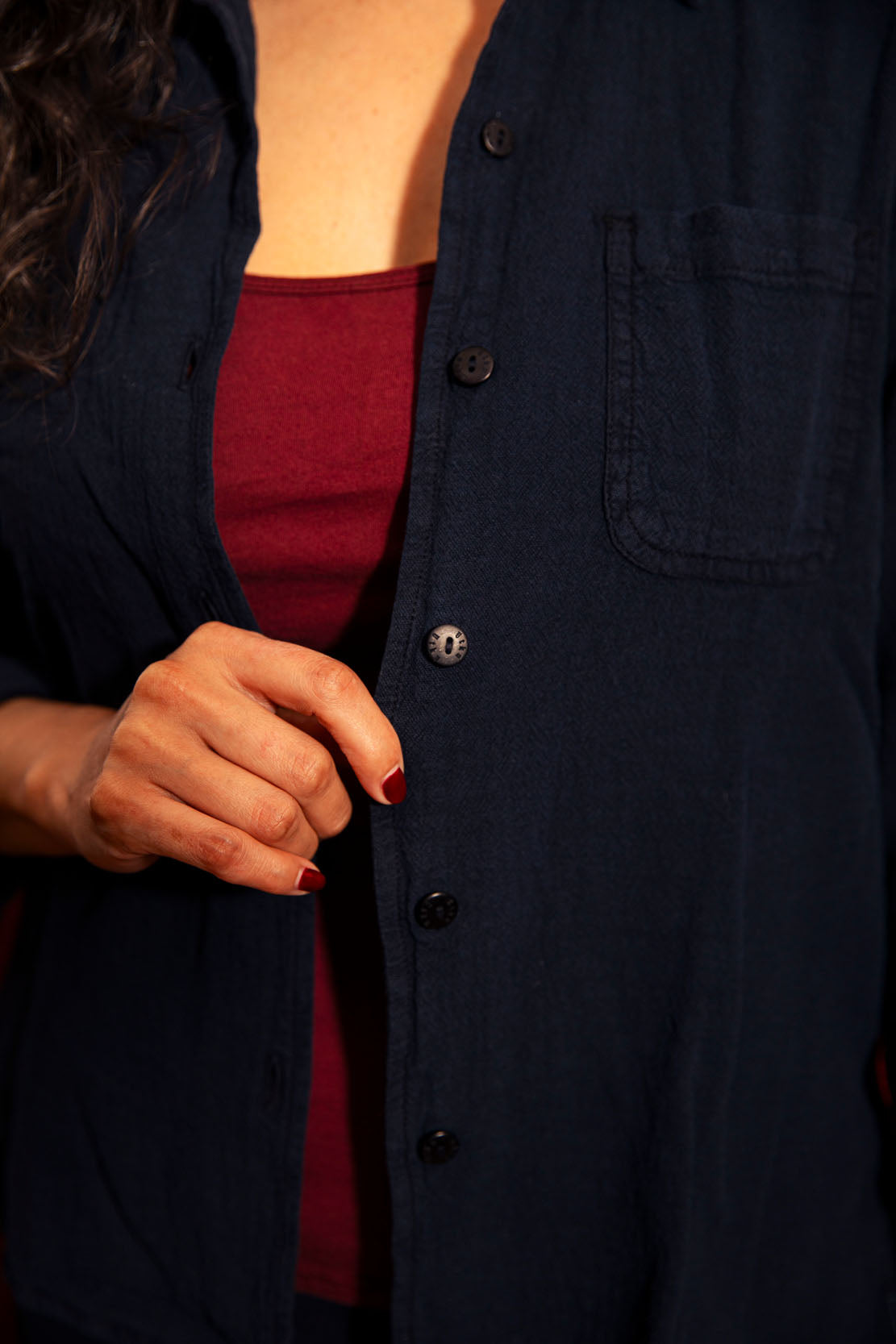 100% Crinkled Cotton Cropped Shirt - Lightweight Pre-Shrunk Tagua Buttons