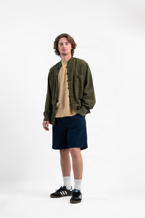 Utku Fabián Crinkle Cotton Shirt in Olive green